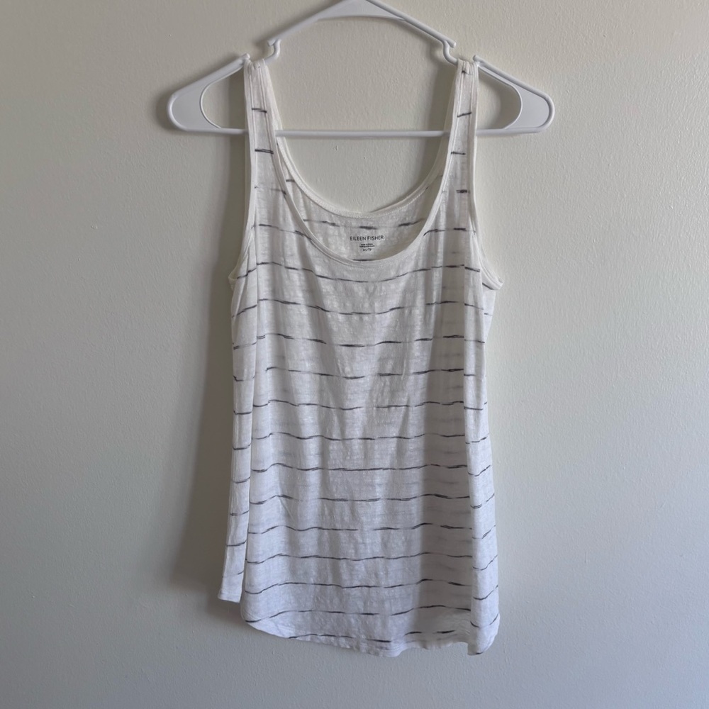 Eileen Fisher White Striped Women's Tank Top Organic Cotton XS